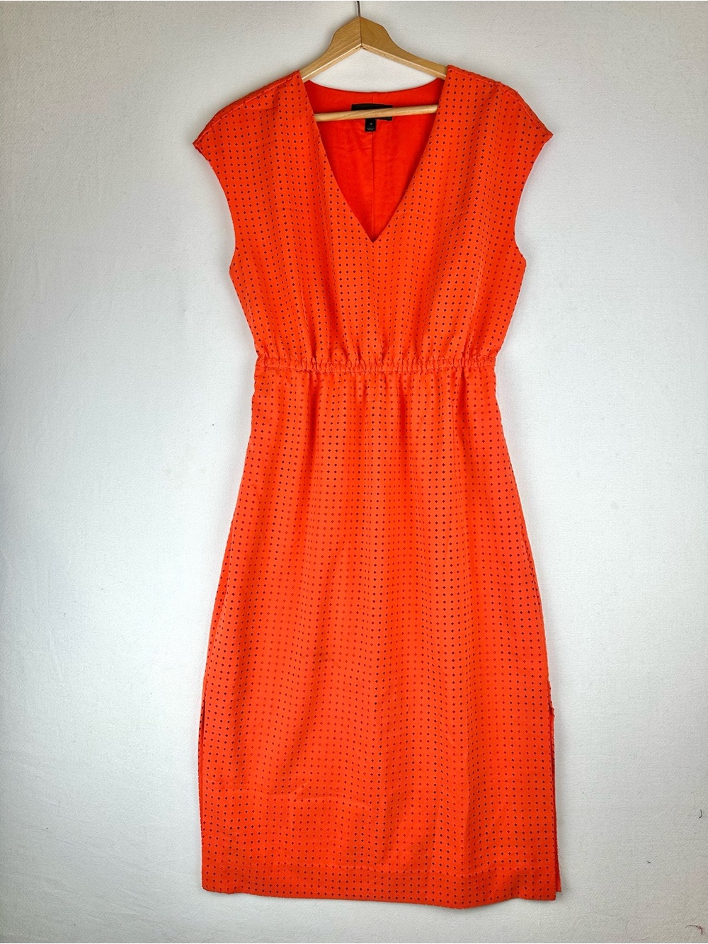 J.Crew Perforated Drapey Side-Slit‎ V-Neck Midi Dress Coral Size 10